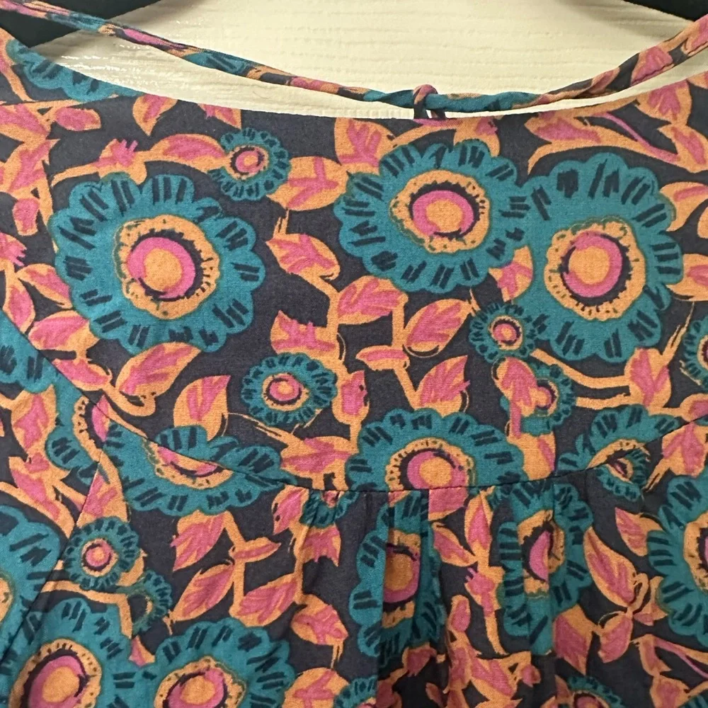 Natural Life Rowan XL midi dress floral navy teal purple, side slit - Picture 3 of 9